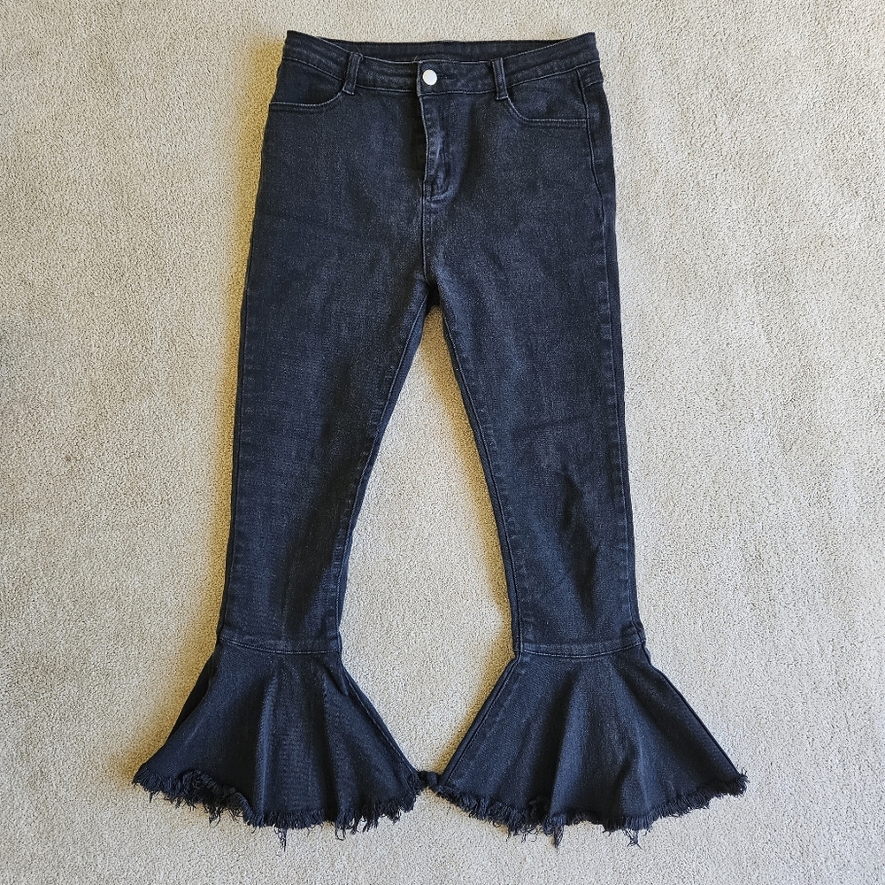 Hayden Black Flare Jeans with Frayed Hem
